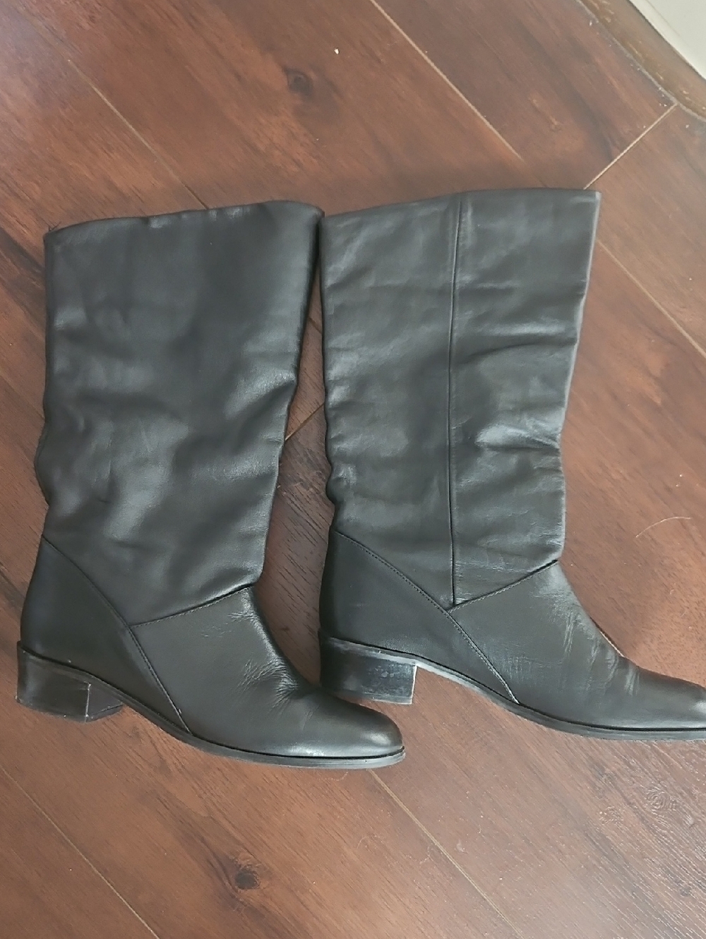 Lord & Taylor Black Leather Mid-Calf Heeled Boots